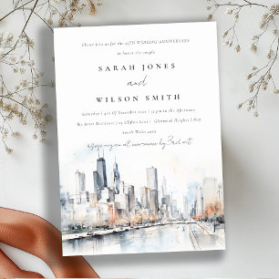 Chicago Illinois City Scape Wedding Anniversary Invitation