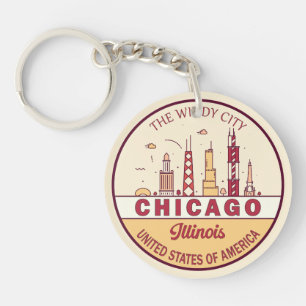 Chicago Illinois City Skyline Emblem Key Ring