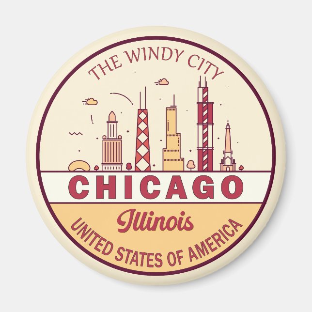 Chicago Illinois City Skyline Emblem Magnet (Front)