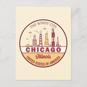 Chicago Illinois City Skyline Emblem Postcard
