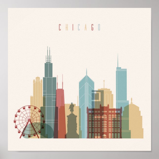Chicago,Illinois | City Skyline Poster (Front)