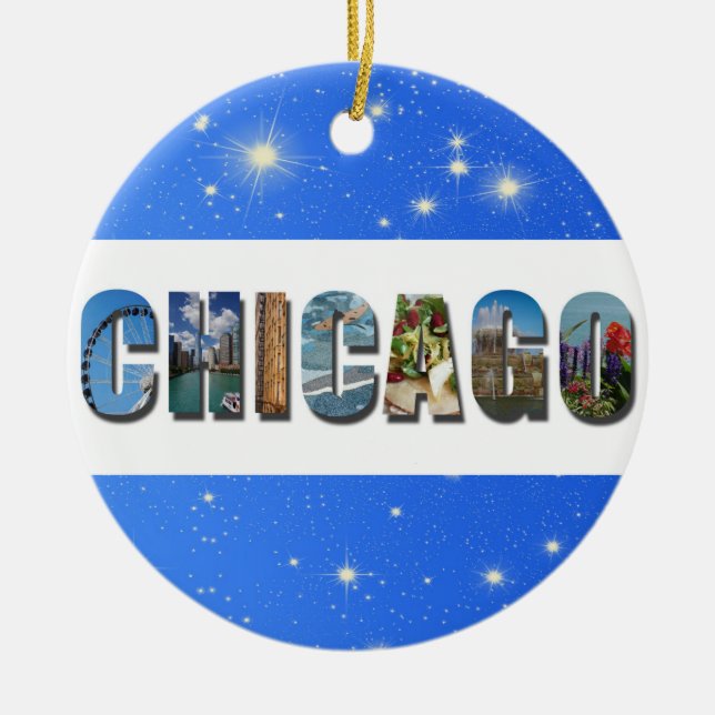 Chicago Illinois City Travel Photos Christmas Ceramic Ornament (Front)