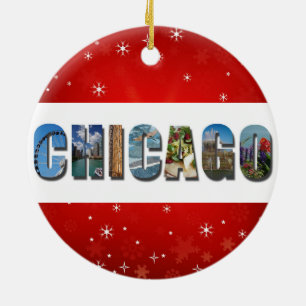 Chicago Illinois City Travel Photos Christmas Ceramic Ornament