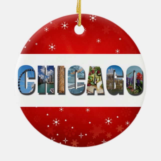 Chicago Illinois City Travel Photos Christmas Ceramic Ornament (Back)