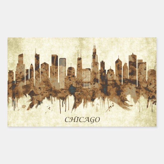 Chicago Illinois Cityscape Rectangular Sticker (Front)