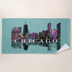Chicago, Illinois covered in graffiti Beach Towel
