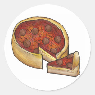 Chicago Illinois Deep Dish Pepperoni Pizza Foodie Classic Round Sticker