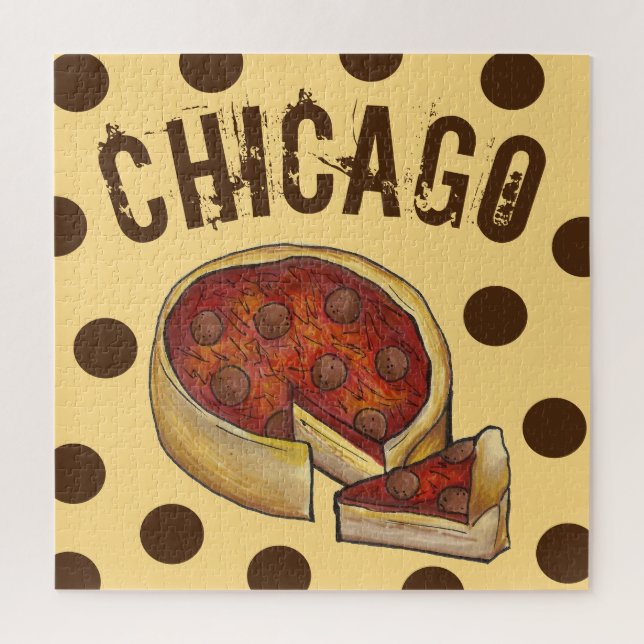 Chicago Illinois Deep Dish Pepperoni Pizza Jigsaw Puzzle (Vertical)