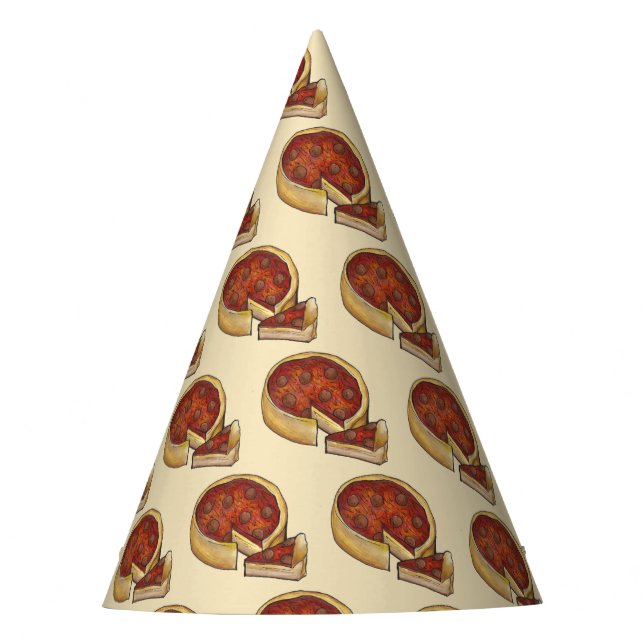 Chicago Illinois Deep Dish Pepperoni Pizza Pie Party Hat (Front)