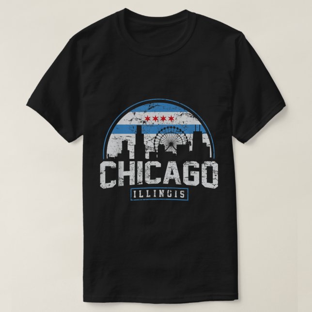Chicago Illinois Flag Tees Vintage Skyline Shirt M (Design Front)