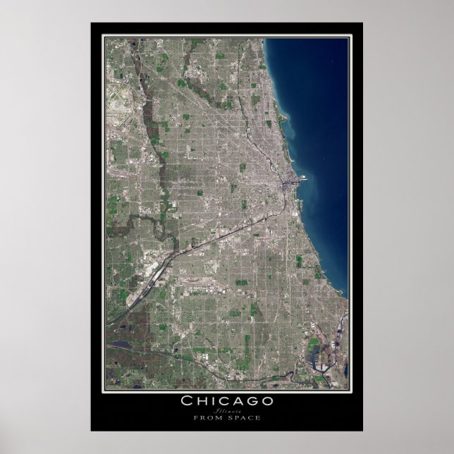 Chicago Illinois From Space Satellite Map Poster (Front)