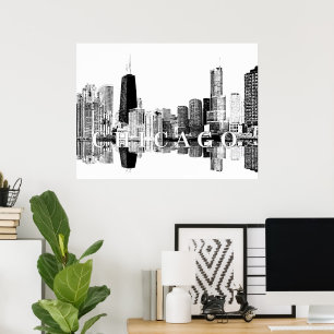 Chicago, Illinois in black and white Poster