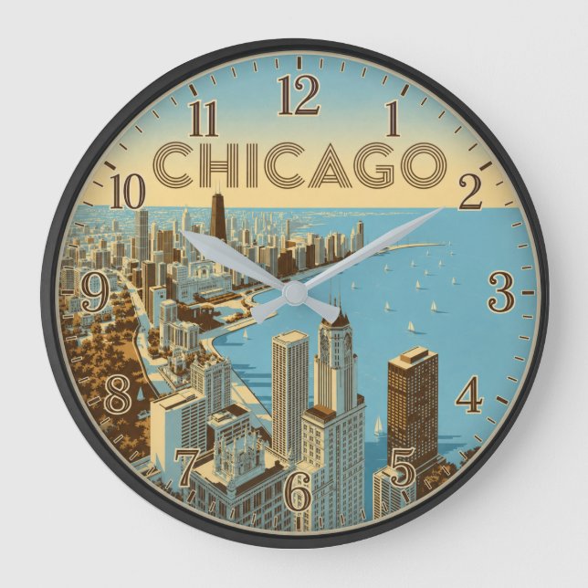 Chicago Illinois Lakefront Skyline Large Clock (Front)