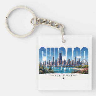 Chicago Illinois Lakefront Skyline Travel Key Ring