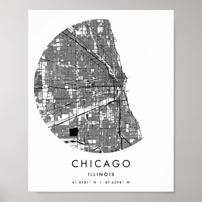 Chicago Illinois Minimal Modern Circle Street Map Poster (Front)