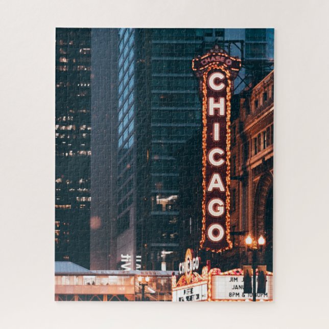 Chicago Illinois Neon Sign At Night Jigsaw Puzzle (Vertical)