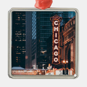 Chicago Illinois Neon Sign At Night Metal Ornament