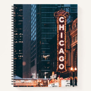 Chicago Illinois Neon Sign At Night Notebook
