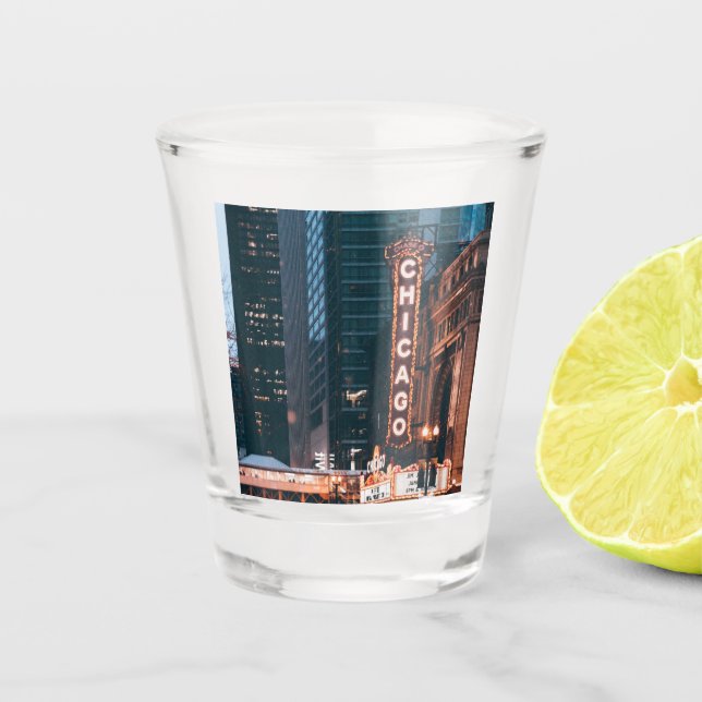 Chicago Illinois Neon Sign At Night Shot Glass (Front)