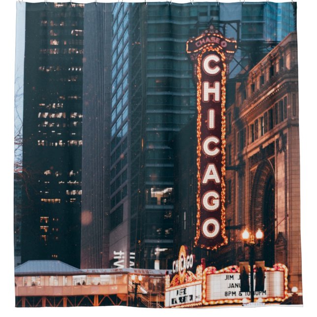 Chicago Illinois Neon Sign At Night Shower Curtain (Front)