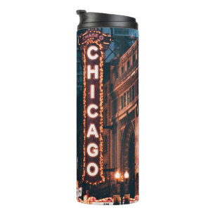 Chicago Illinois Neon Sign At Night Thermal Tumbler