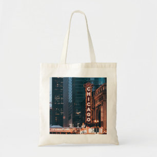 Chicago Illinois Neon Sign At Night Tote Bag