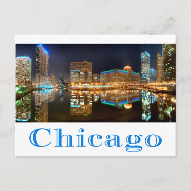 Chicago Illinois Night Skyline Travel Post Card (Front)