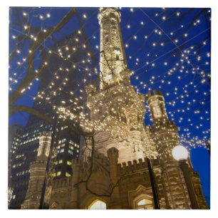 Chicago, Illinois, Old Water Tower with holiday Ceramic Tile