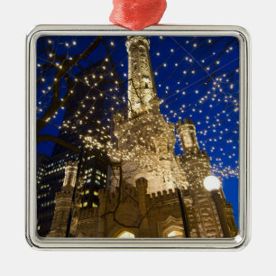 Chicago, Illinois, Old Water Tower with holiday Metal Ornament