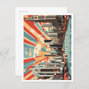 Chicago Illinois Pop Art Travel Illustration Postcard