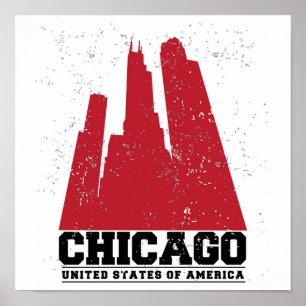 Chicago, Illinois Red City Skyline Poster