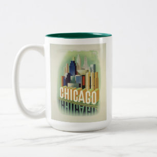 Chicago Illinois Retro Vintage Travel Poster Two-Tone Coffee Mug
