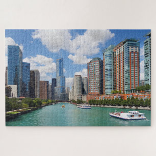 Chicago Illinois River City Skyline Travel Photo Jigsaw Puzzle