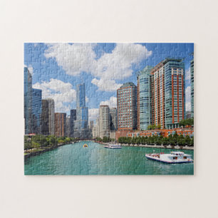 Chicago Illinois River City Skyline Travel Photo Jigsaw Puzzle