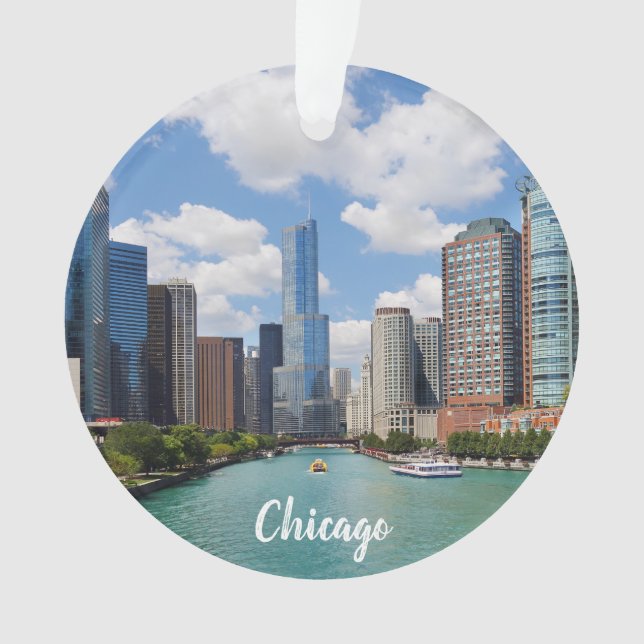 Chicago Illinois River Skyline Photo Christmas Ornament (Front)