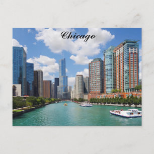 Chicago Illinois River Skyline Travel Photo Postcard