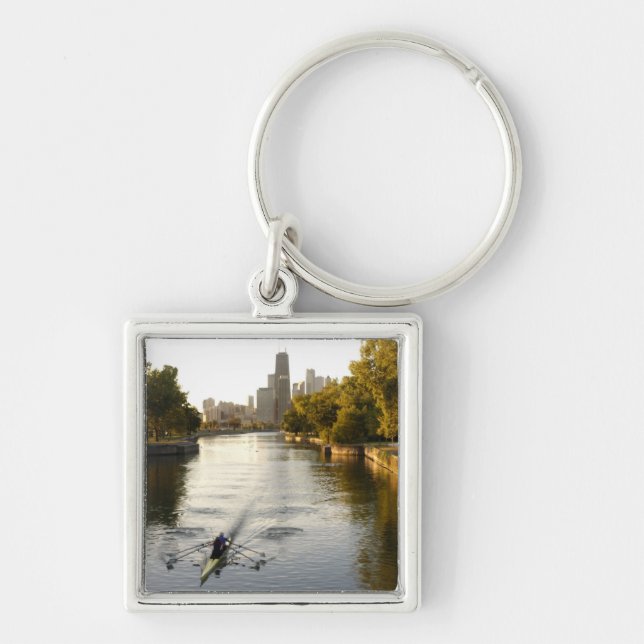Chicago, Illinois, Rowers in Lincoln Park lagoon Key Ring (Front)