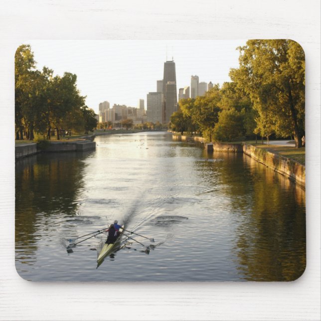 Chicago, Illinois, Rowers in Lincoln Park lagoon Mouse Pad (Front)