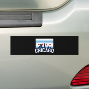 Chicago Illinois Skyline 4 Stars Vintage Bumper Sticker