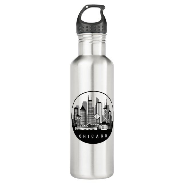 Chicago Illinois Skyline 710 Ml Water Bottle (Front)