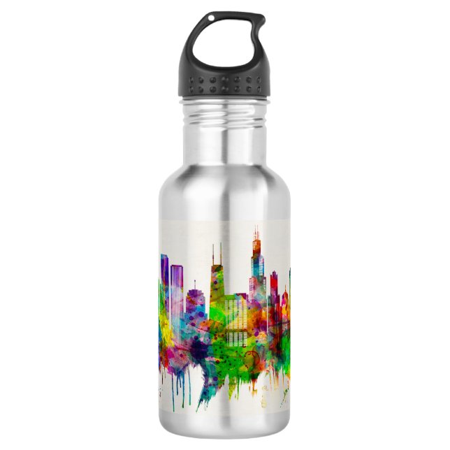 Chicago Illinois Skyline 710 Ml Water Bottle (Front)