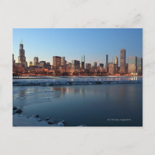 Chicago, Illinois skyline across a frozen Lake Postcard