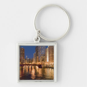Chicago, Illinois, Skyline and Chicago River at 2 Key Ring