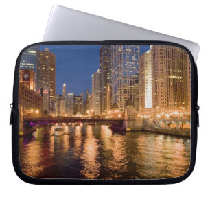 Chicago, Illinois, Skyline and Chicago River at 2 Laptop Sleeve