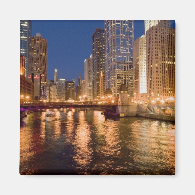 Chicago, Illinois, Skyline and Chicago River at 2 Magnet (Front)