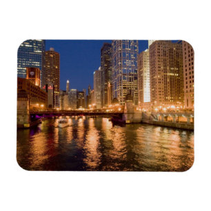 Chicago, Illinois, Skyline and Chicago River at 2 Magnet