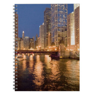 Chicago, Illinois, Skyline and Chicago River at 2 Notebook