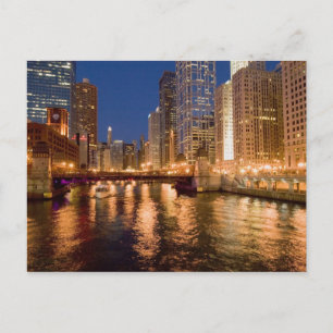 Chicago, Illinois, Skyline and Chicago River at 2 Postcard
