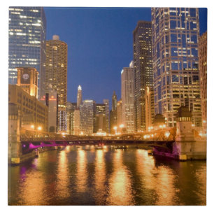 Chicago, Illinois, Skyline and Chicago River at Ceramic Tile