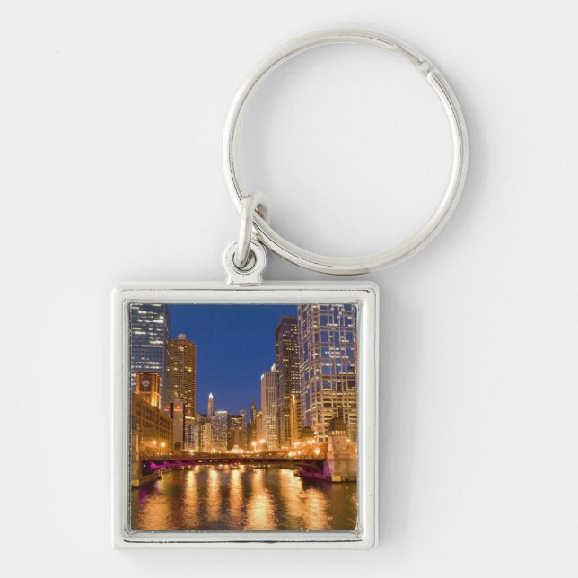 Chicago, Illinois, Skyline and Chicago River at Key Ring (Front)